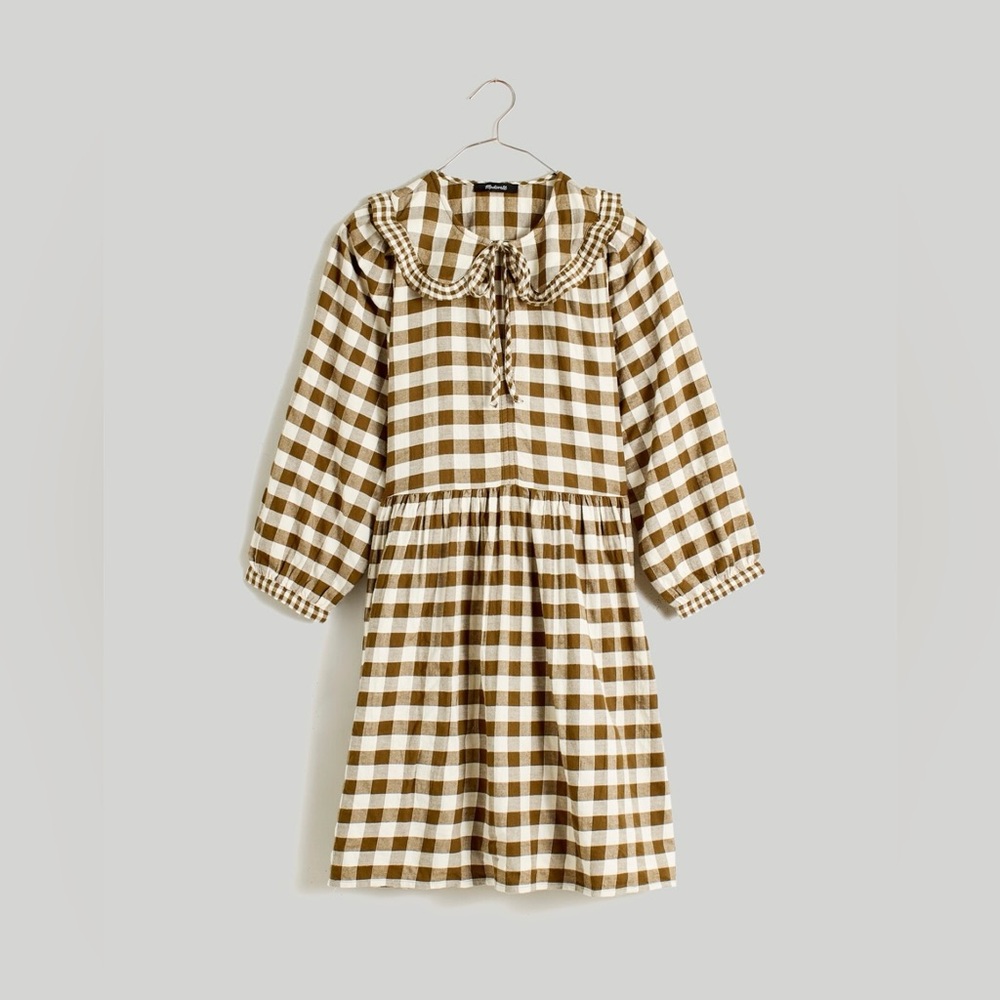 Madewell Gingham Collared Puff-Sleeve Mini Dress / size L